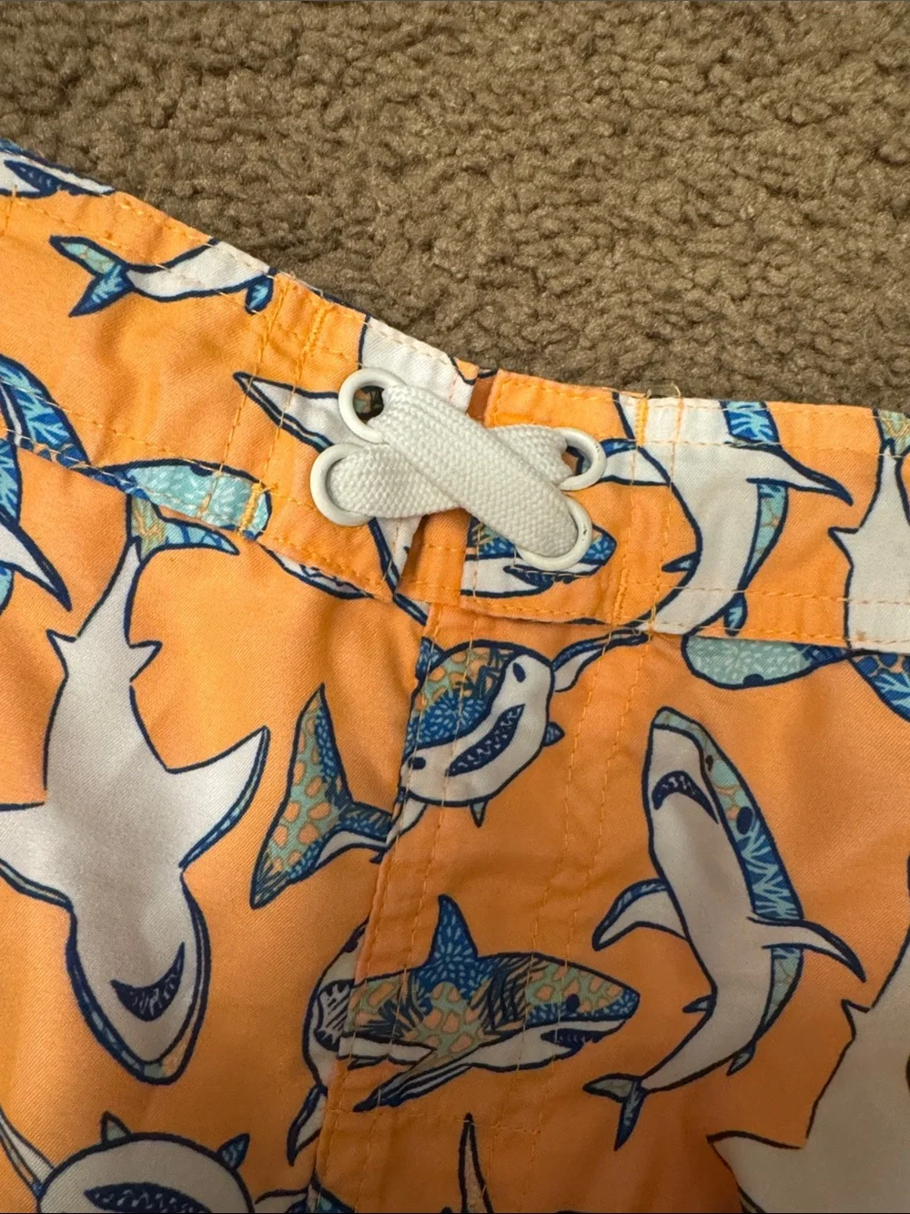 Orange Shark Print Swim Trunks